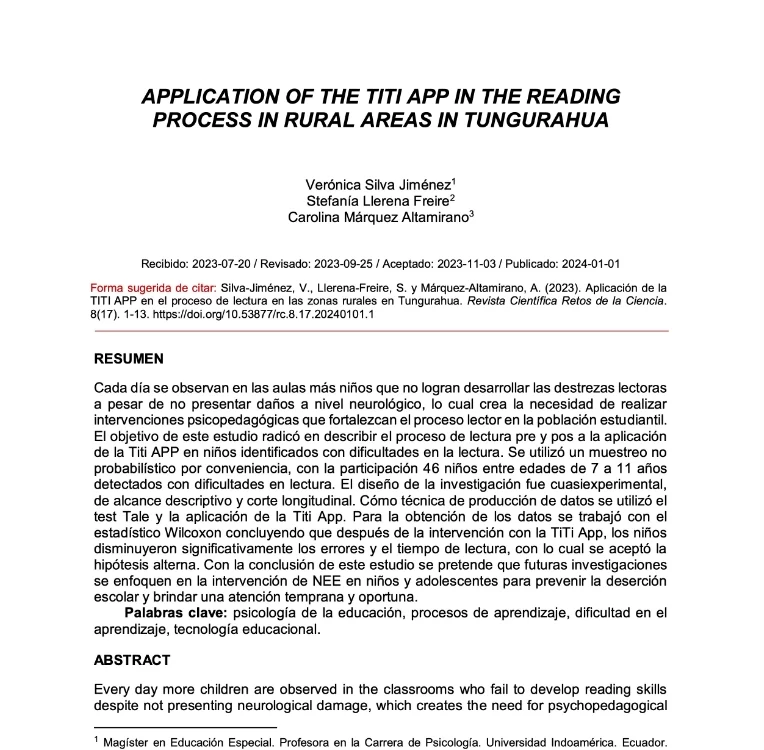 Aplicación de la TITI APP en el proceso de lectura en las zonas rurales en Tungurahua