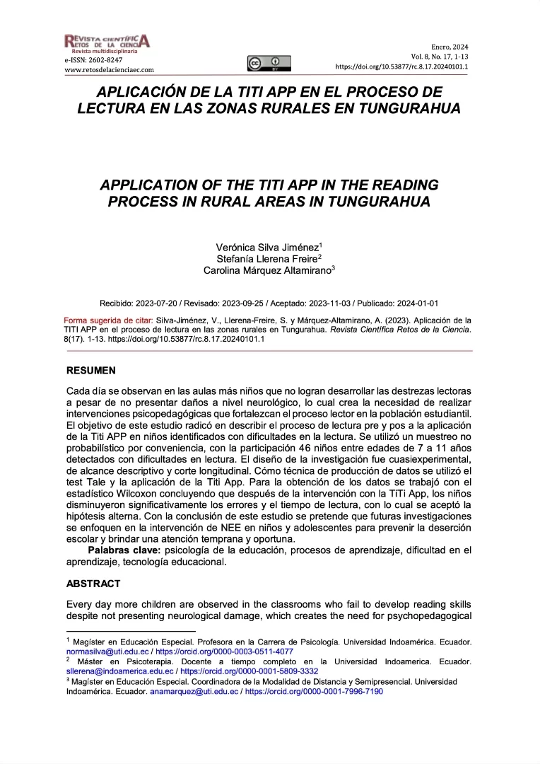 Aplicación de la TITI APP en el proceso de lectura en las zonas rurales en Tungurahua