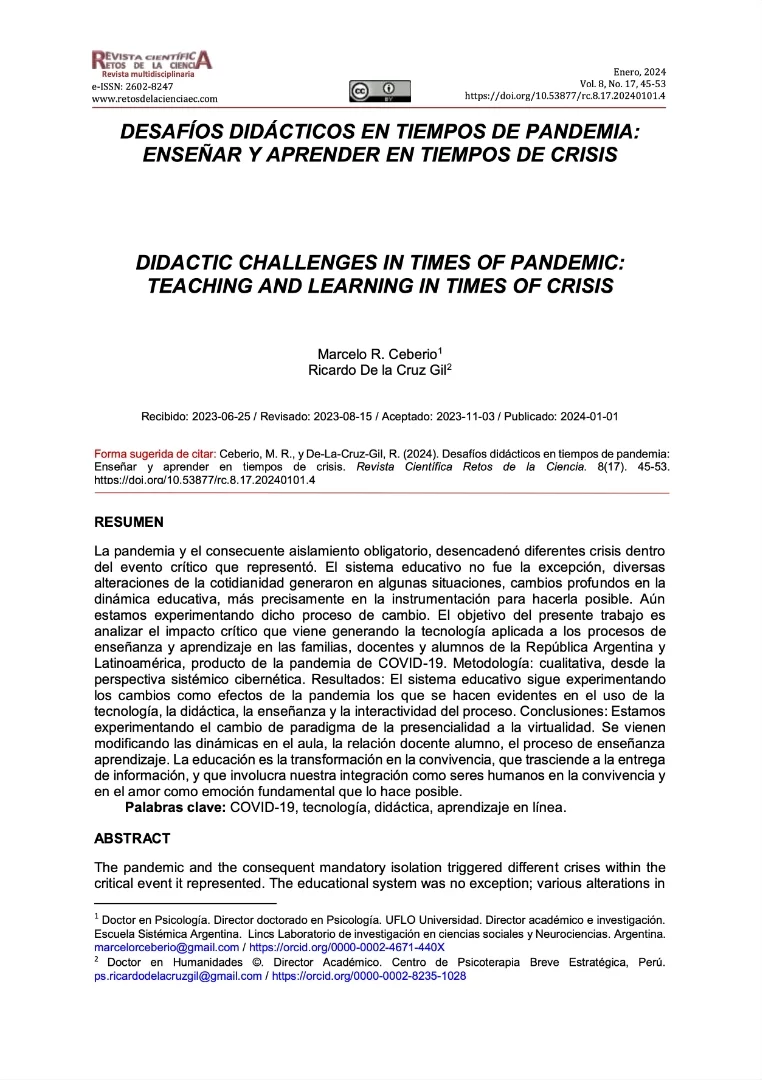 Desafíos didácticos en tiempos de pandemia: Enseñar y aprender en tiempos de crisis