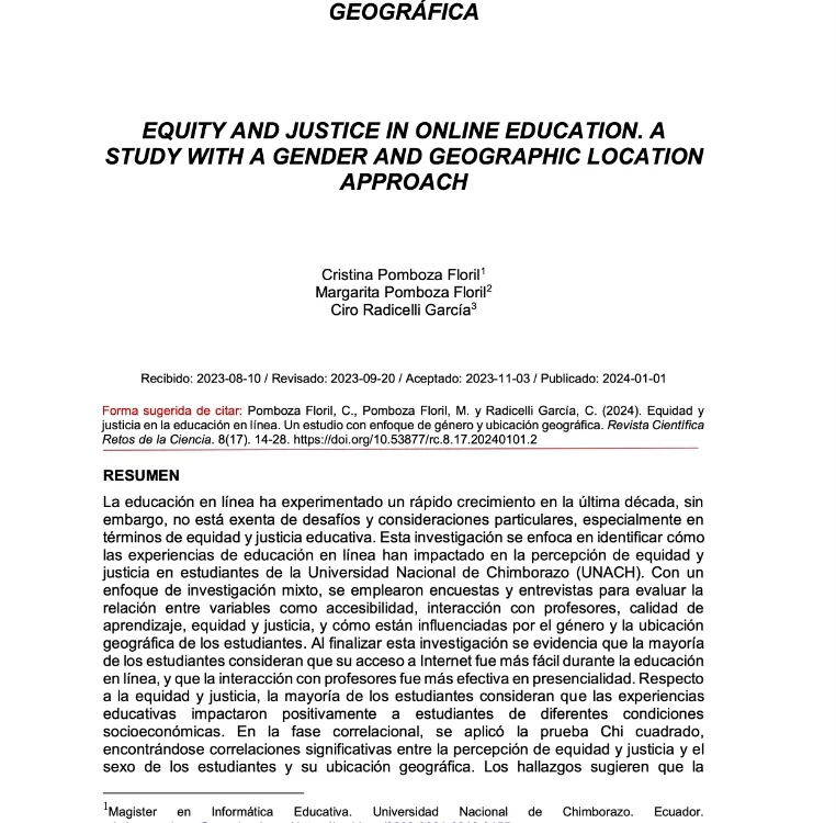 Equidad y justicia en la educación en línea. Un estudio con enfoque de género y ubicación geográfica