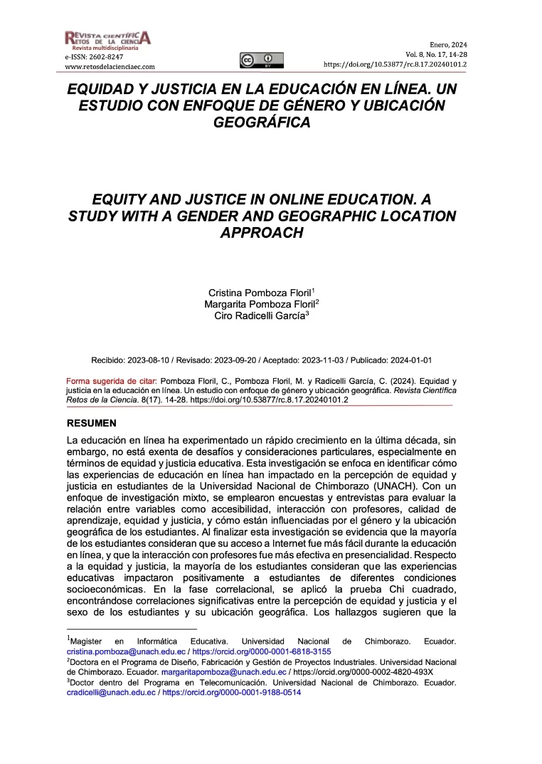 Equidad y justicia en la educación en línea. Un estudio con enfoque de género y ubicación geográfica