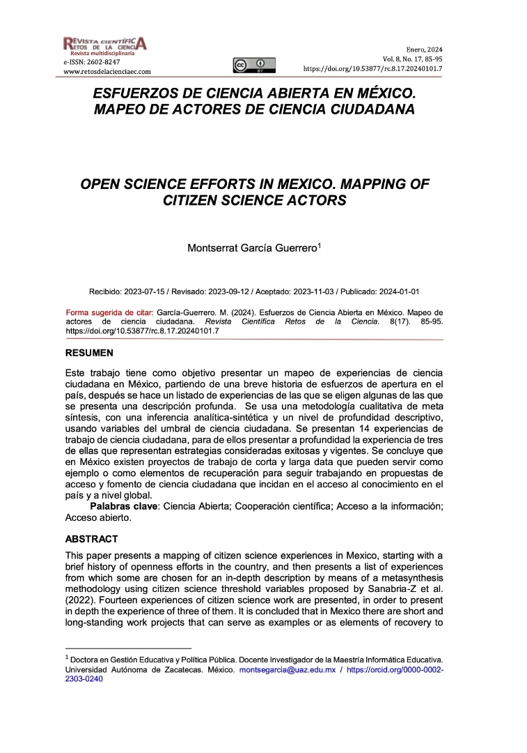 Esfuerzos de ciencia abierta en México. Mapeo de actores de ciencia ciudadana