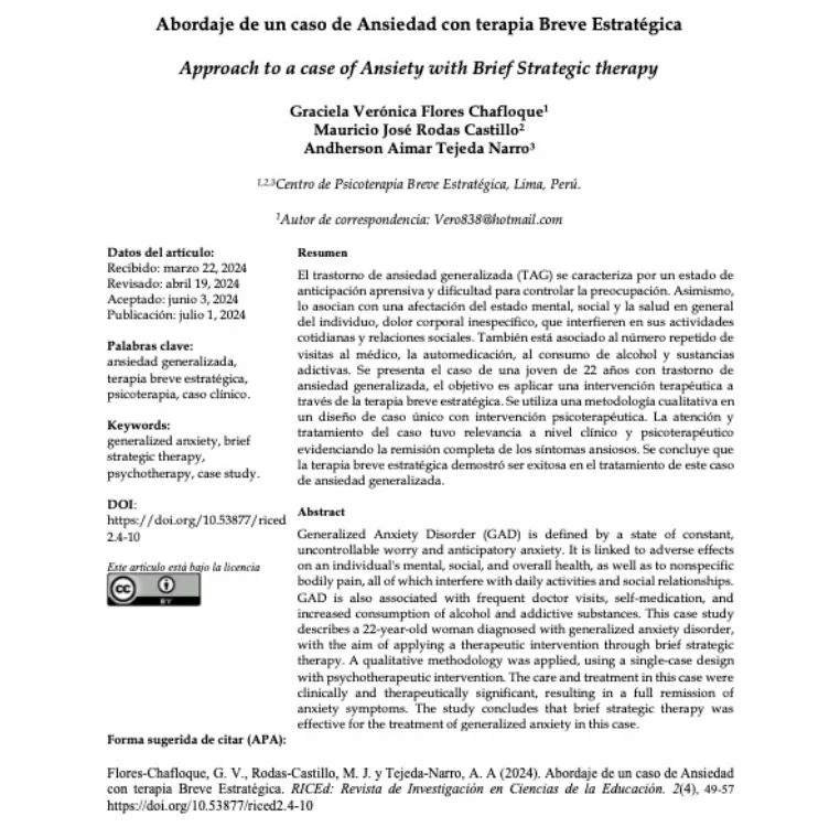 Abordaje de un caso de Ansiedad con terapia Breve Estratégica