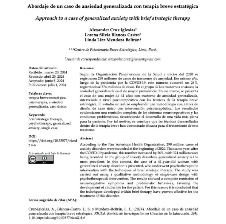 Abordaje de un caso de ansiedad generalizada con terapia breve estratégica 
