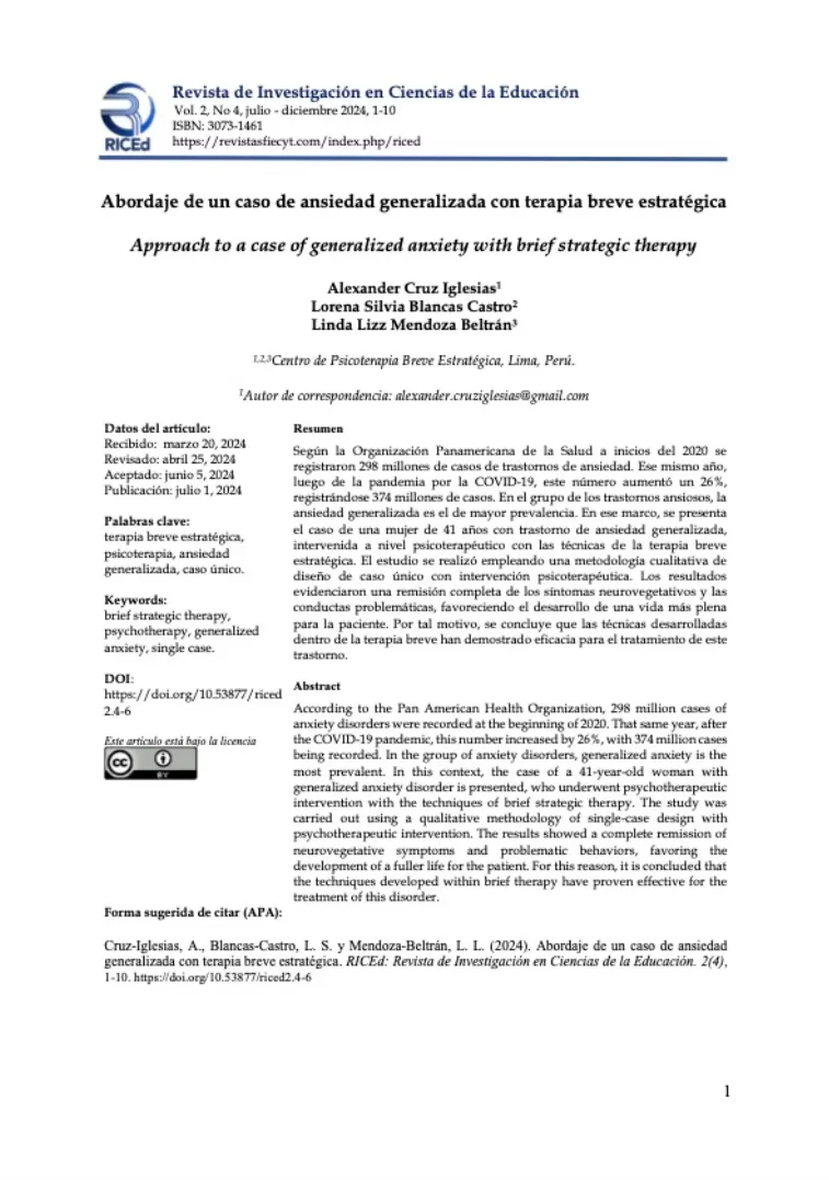 Abordaje de un caso de ansiedad generalizada con terapia breve estratégica