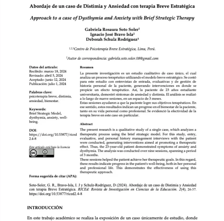 Abordaje de un caso de Distimia y Ansiedad con terapia Breve Estratégica