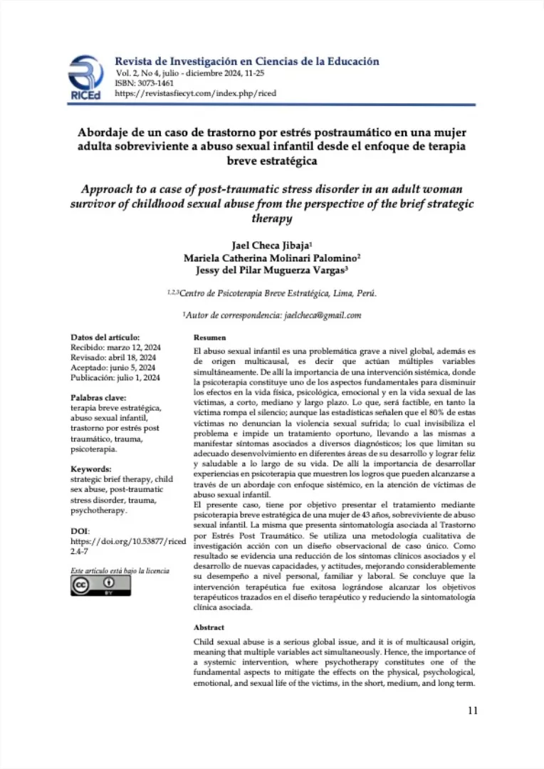 Abordaje de un caso de trastorno por estrés postraumático en una mujer adulta sobreviviente a abuso sexual infantil desde el enfoque de terapia breve estratégica
