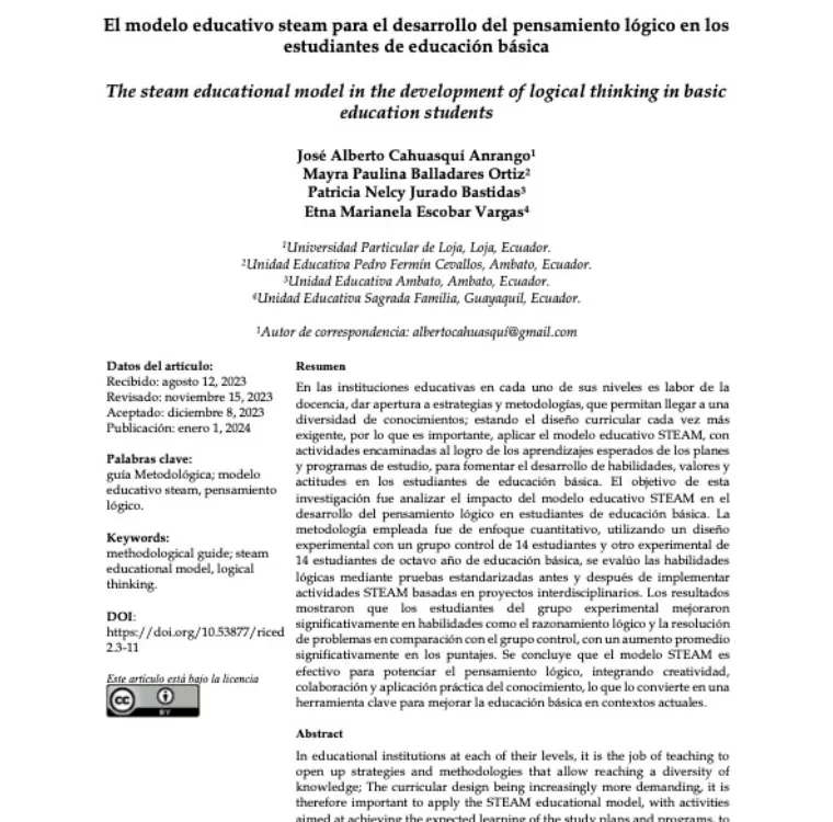 El modelo educativo steam para el desarrollo del pensamiento lógico en los estudiantes de educación básica