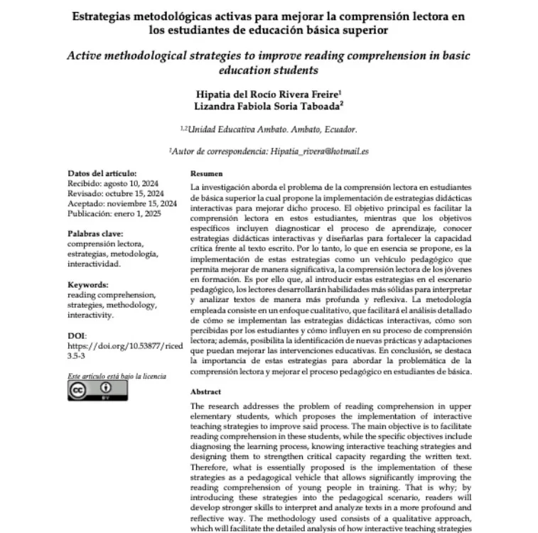 Estrategias metodológicas activas para mejorar la comprensión lectora en los estudiantes de educación básica superior