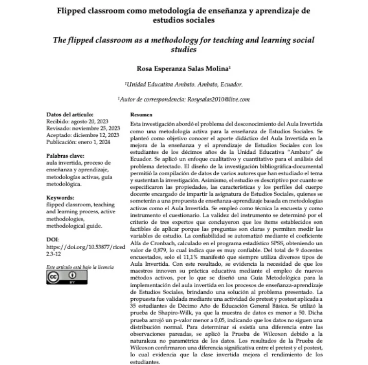 Flipped classroom como metodología de enseñanza y aprendizaje de estudios sociales 