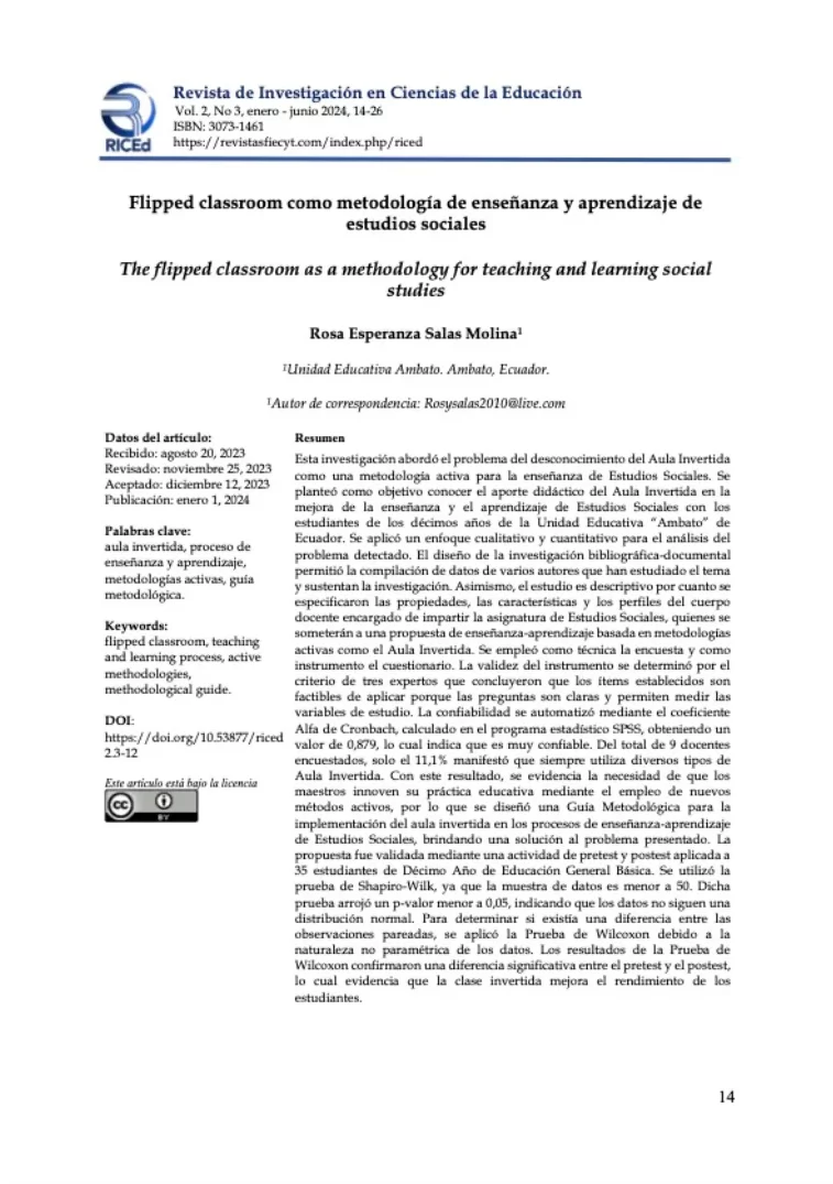 Flipped classroom como metodología de enseñanza y aprendizaje de estudios sociales 