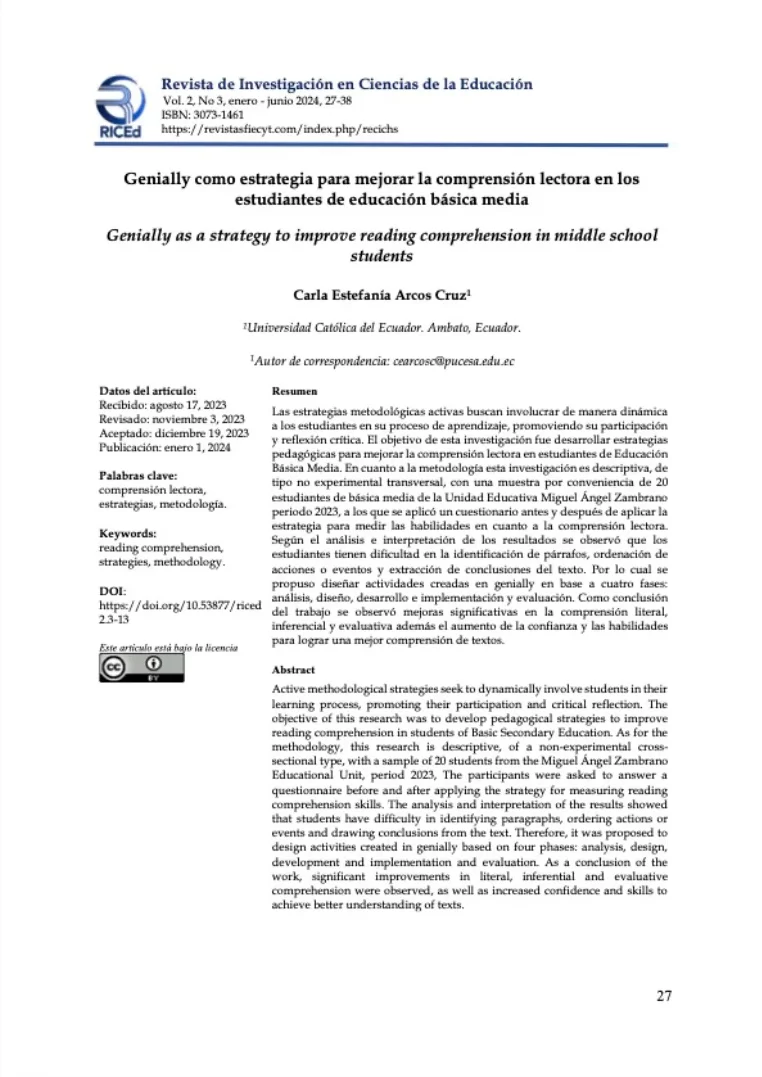 Genially como estrategia para mejorar la comprensión lectora en los estudiantes de educación básica media