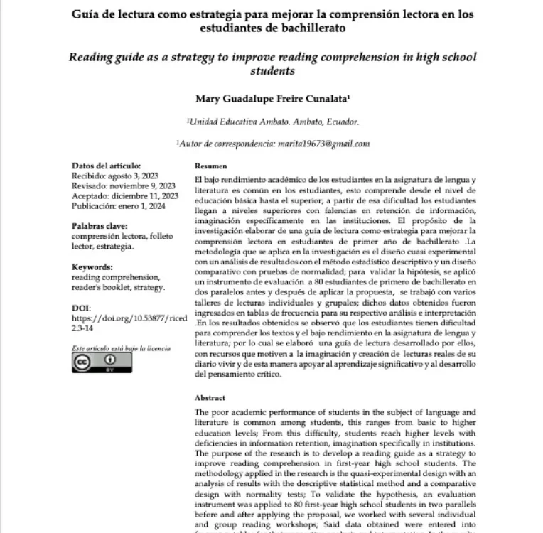 Guía de lectura como estrategia para mejorar la comprensión lectora en los estudiantes de bachillerato