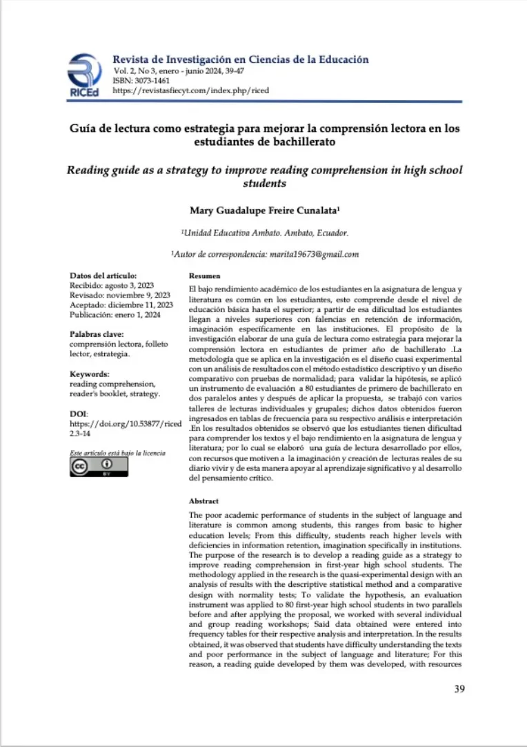 Guía de lectura como estrategia para mejorar la comprensión lectora en los estudiantes de bachillerato