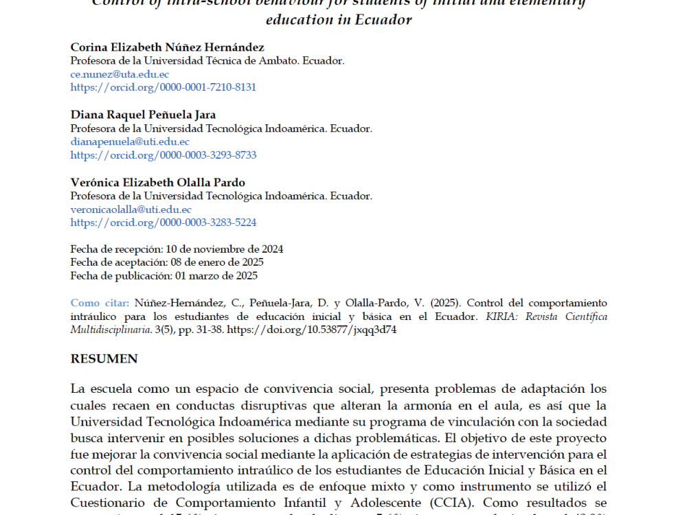 Control del comportamiento intráulico para los estudiantes de educación inicial y básica en el Ecuador
