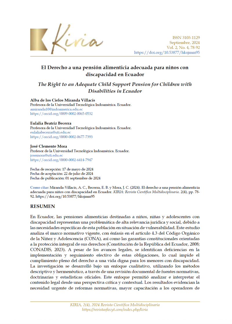 El Derecho a una pensión alimenticia adecuada para niños con discapacidad en Ecuador