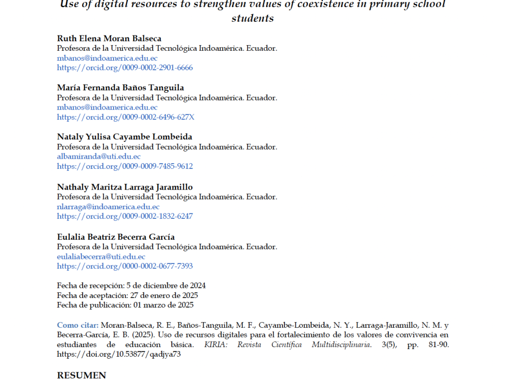 Uso de recursos digitales para el fortalecimiento de los valores de convivencia en estudiantes de educación básica