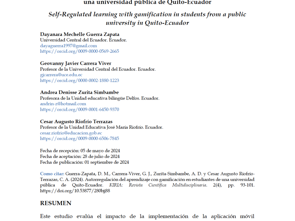 Autorregulación del aprendizaje con gamificación en estudiantes de una universidad pública de Quito-Ecuador