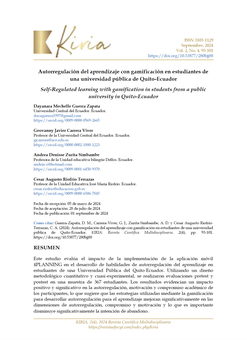 Autorregulación del aprendizaje con gamificación en estudiantes de una universidad pública de Quito-Ecuador